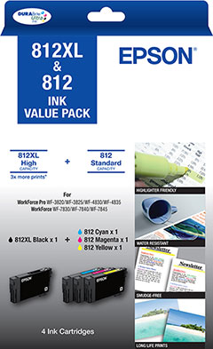 812XL Black + 812 Std Colour (C, M, Y) - Ink Cartridge Value Pack