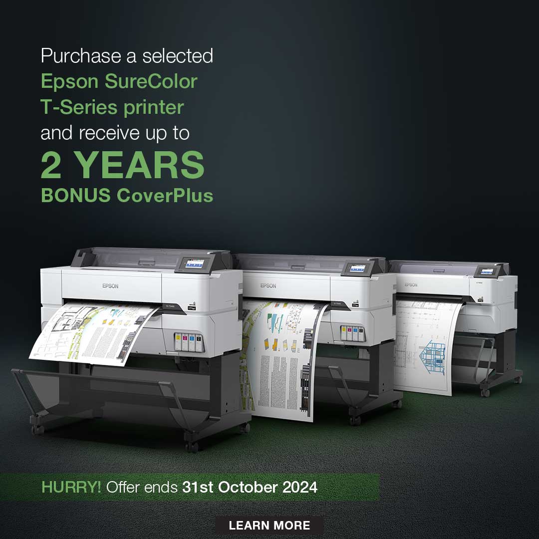 Purchase a selected Epson SureColor T-Series printer and receive up to 2 years bonus CoverPlus