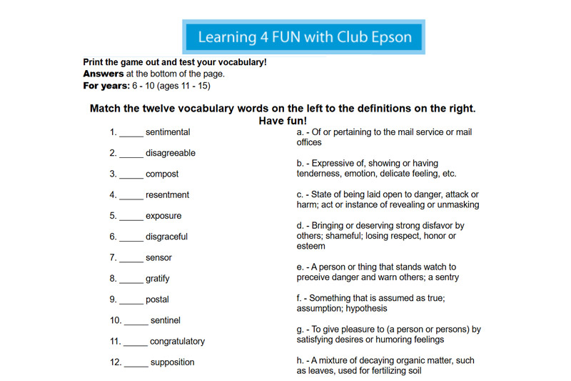 Vocabulary Worksheet
