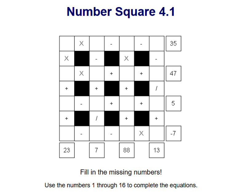 Number Square 4 x 4