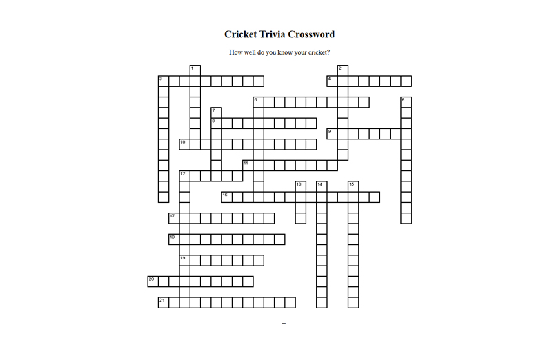 Cricket Trivia Crossword