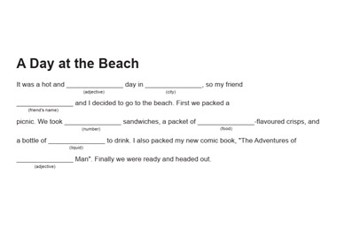 A Day at the Beach Mad Lib
