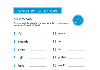 Antonyms Worksheet