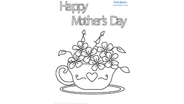 Flower Teacup Colouring Sheet