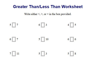 Greater Than or Less Than Worksheet