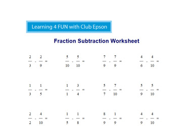 Fraction Subtraction Worksheet