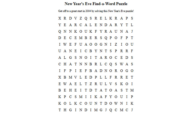 New Year's Eve Find-a-Word